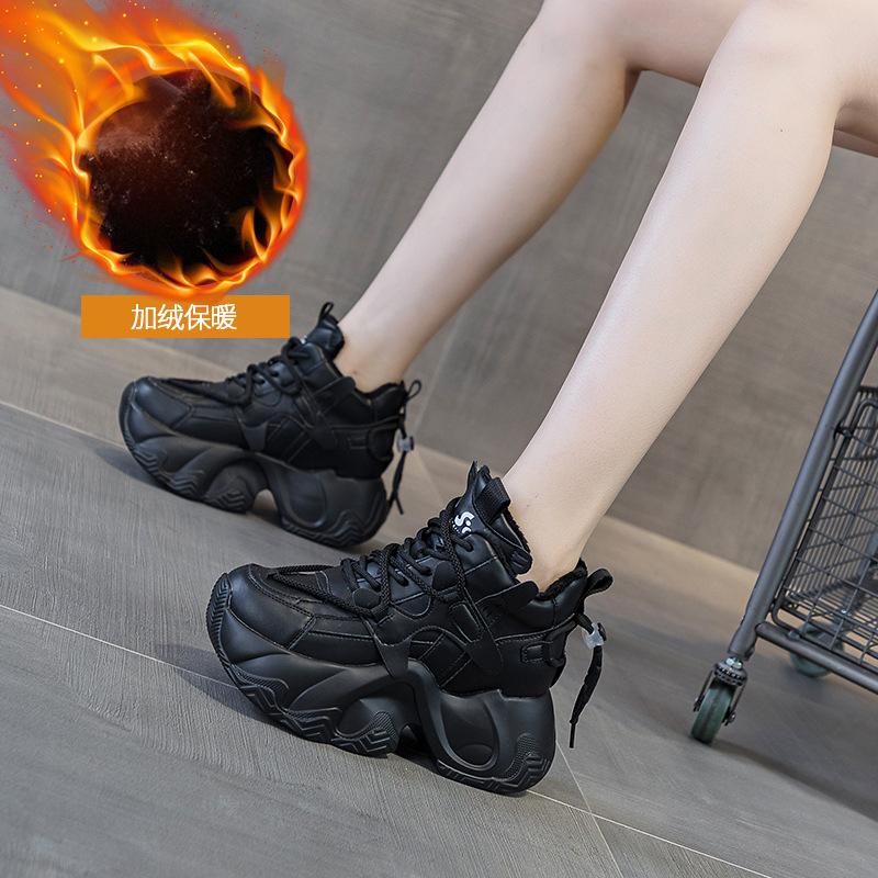 Platform Dad Shoes Women 2025 Season New Inner Height Increase 8cm Internet Celebrity Same Casual Versatile Fashion Style Lace-up Women