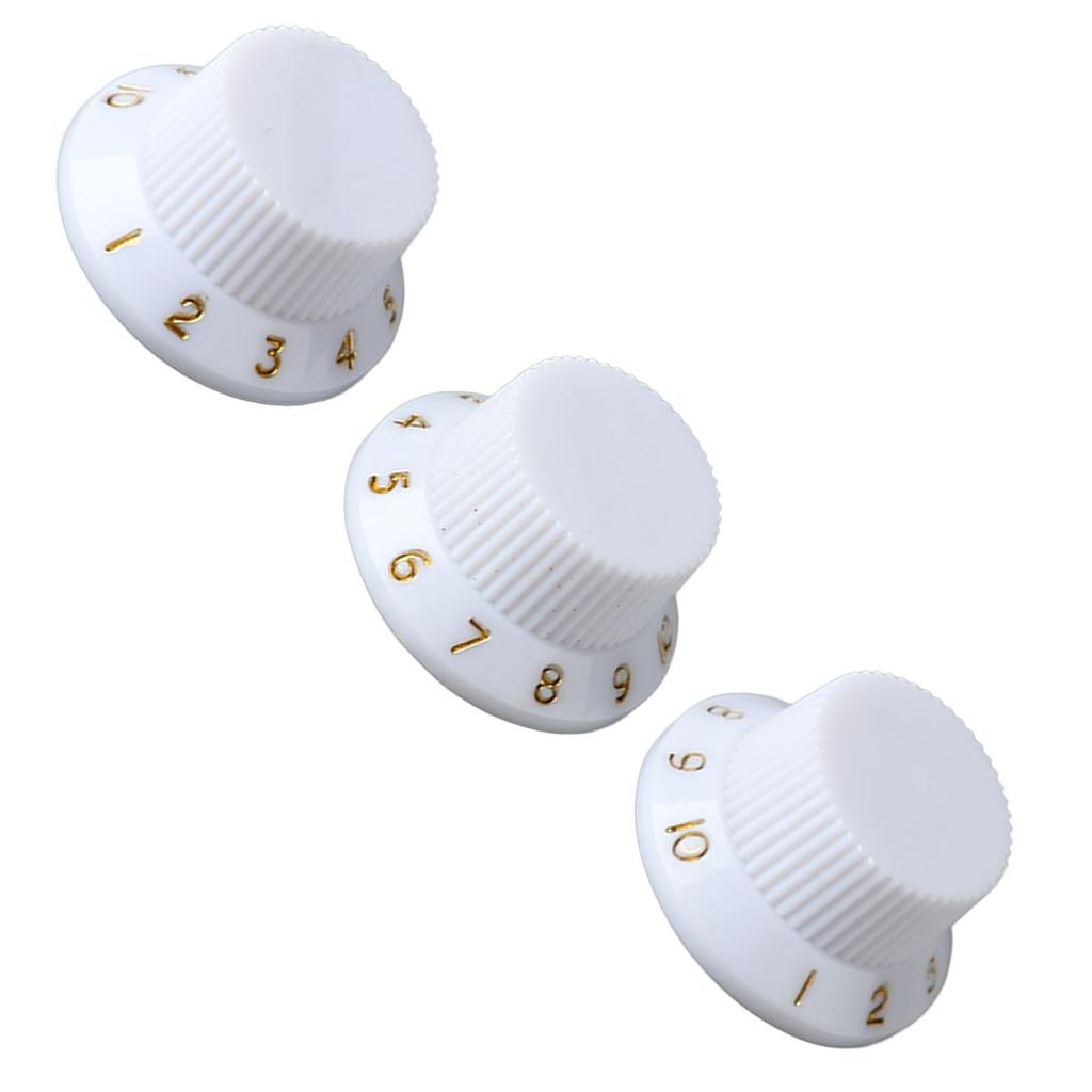 3PCS Potentiometer Rotary Knobs Tone Volume Control Knob Replacement for Electric Guitar Bass White Knob Gold Lettering
