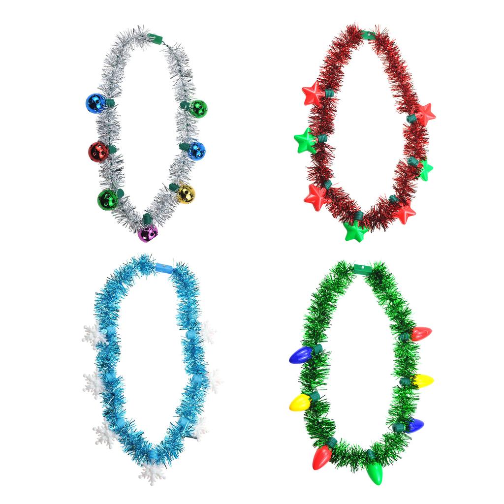 Tinsel Xmas Necklace 7 Bulbs 85cm Length Light Up Xmas Necklace for Funny Sweater Party