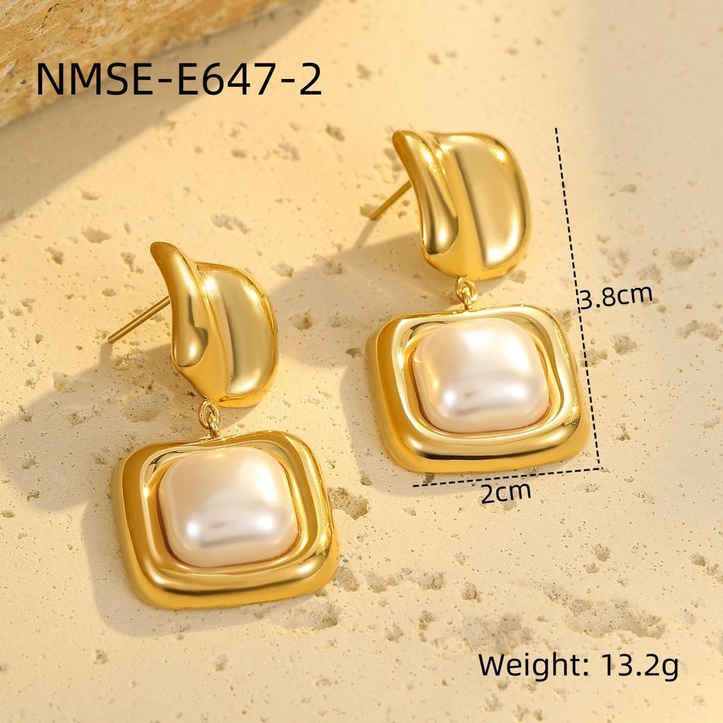 GEMCHIC Women's French Vintage Geometric Square Irregular Pearl Earrings Light Luxury High-end Sense Niche Temperament Earrings Wholesale