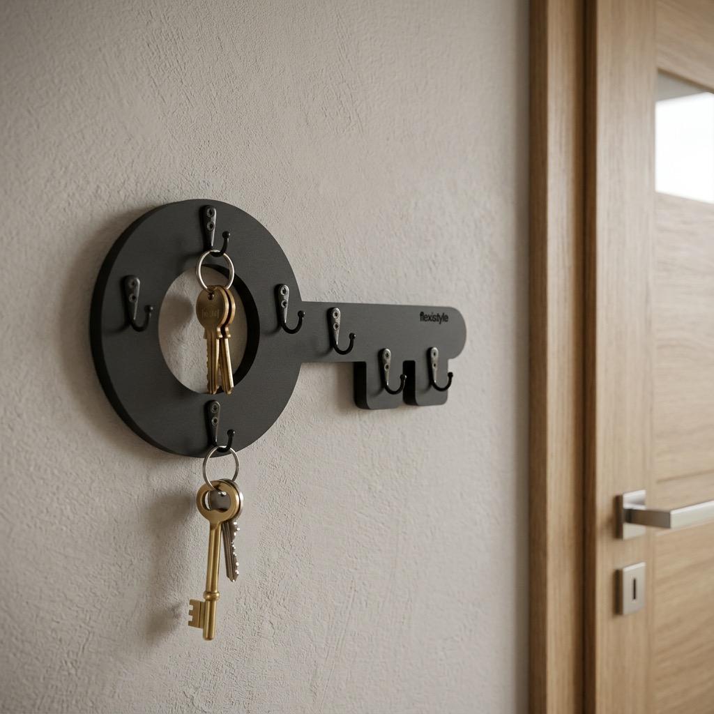 Wooden key hanger Retro Key Black