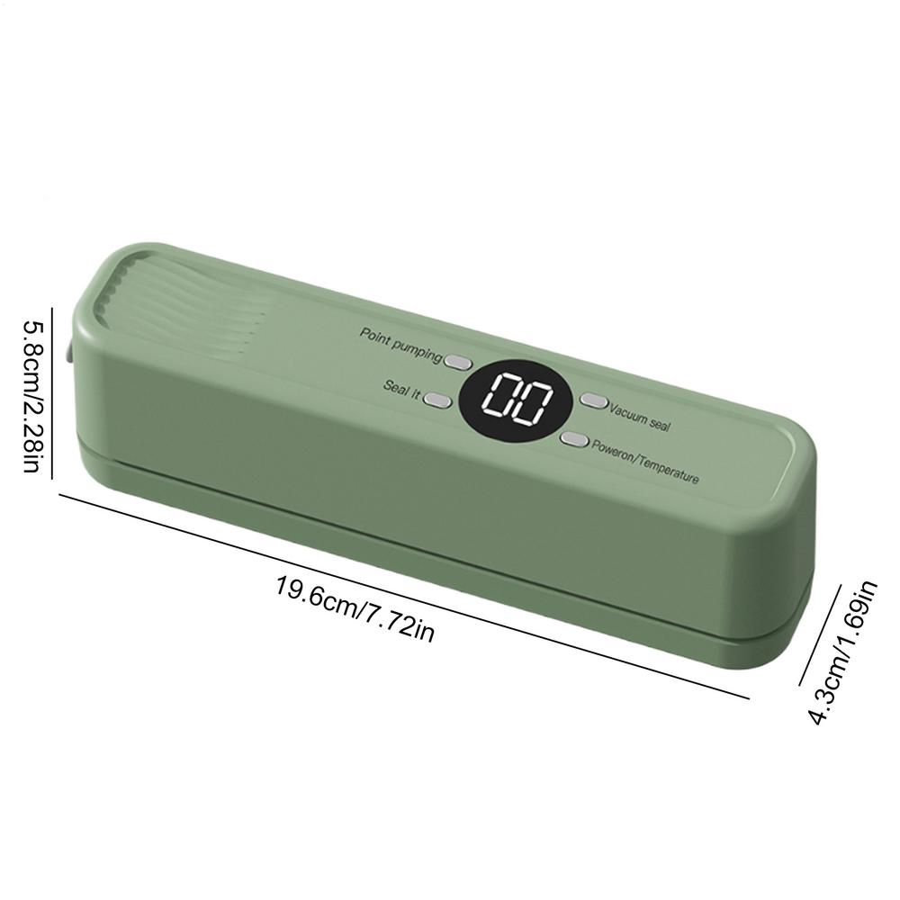 

Автоматический беспроводной вакуумный упаковщик Система запайки воздуха Сохранитель продуктов Вакуумный упаковщик для цельнозерновых, сушеных фруктов, хлеба, мяса, морепродуктов зелёный