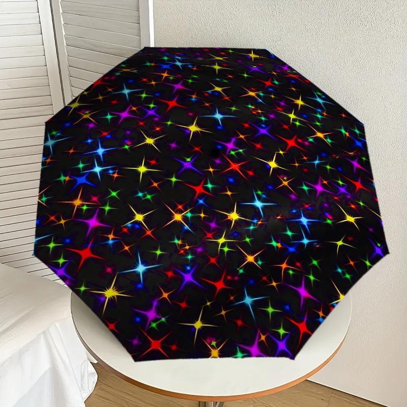 1 st Stjärnor Färgstarkt Mönster Paraplydesign Automatiskt Öppnings- och Stängningsparaply, Högkvalitativt Reseparaply, Lätt och Bärbart, -78