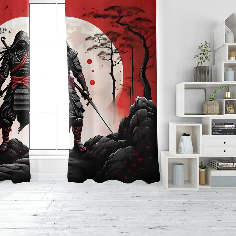 2pcs- Japanese sunset Samurai polyester curtains, pole bag curtains 42*84, bedroom, living room, home room decoration