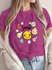 Women Smile Face Print T-Shirt Cute Cartoon Graphic Tee Crewneck Short Sleeve Casual Summer Tops Yellow Summer Tees