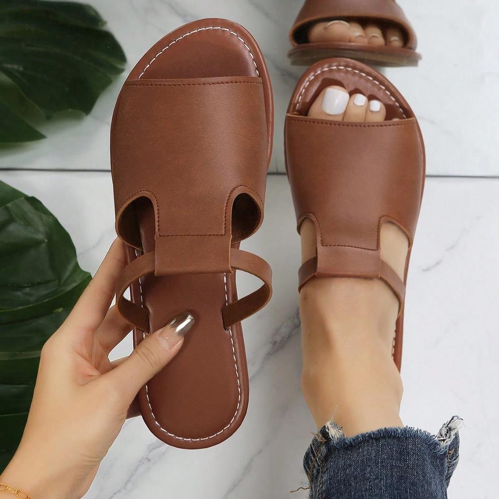 Summer New Arrival Casual Solid Color Open Toe Slippers Comfortable Non-slip Women's Low Heel Sandals 36-43