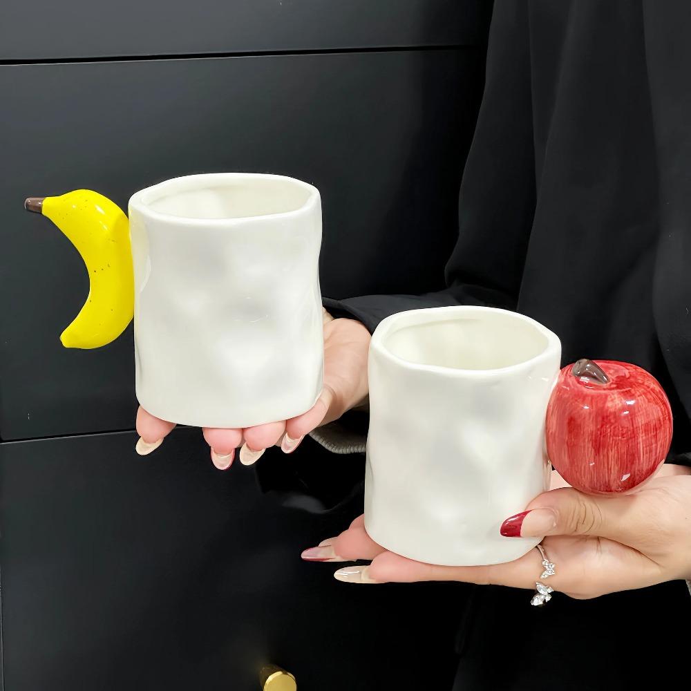 Creative Simulation Apple Banana Ceramic Cup 300ml Tea Coffee Mug Three-dimensional Fruit Handle Fun Couple Mug Gift Home Decor