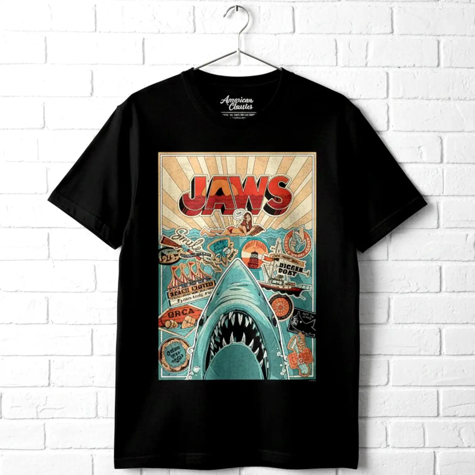 Jaws Retro Stickers Men s T Shirt S