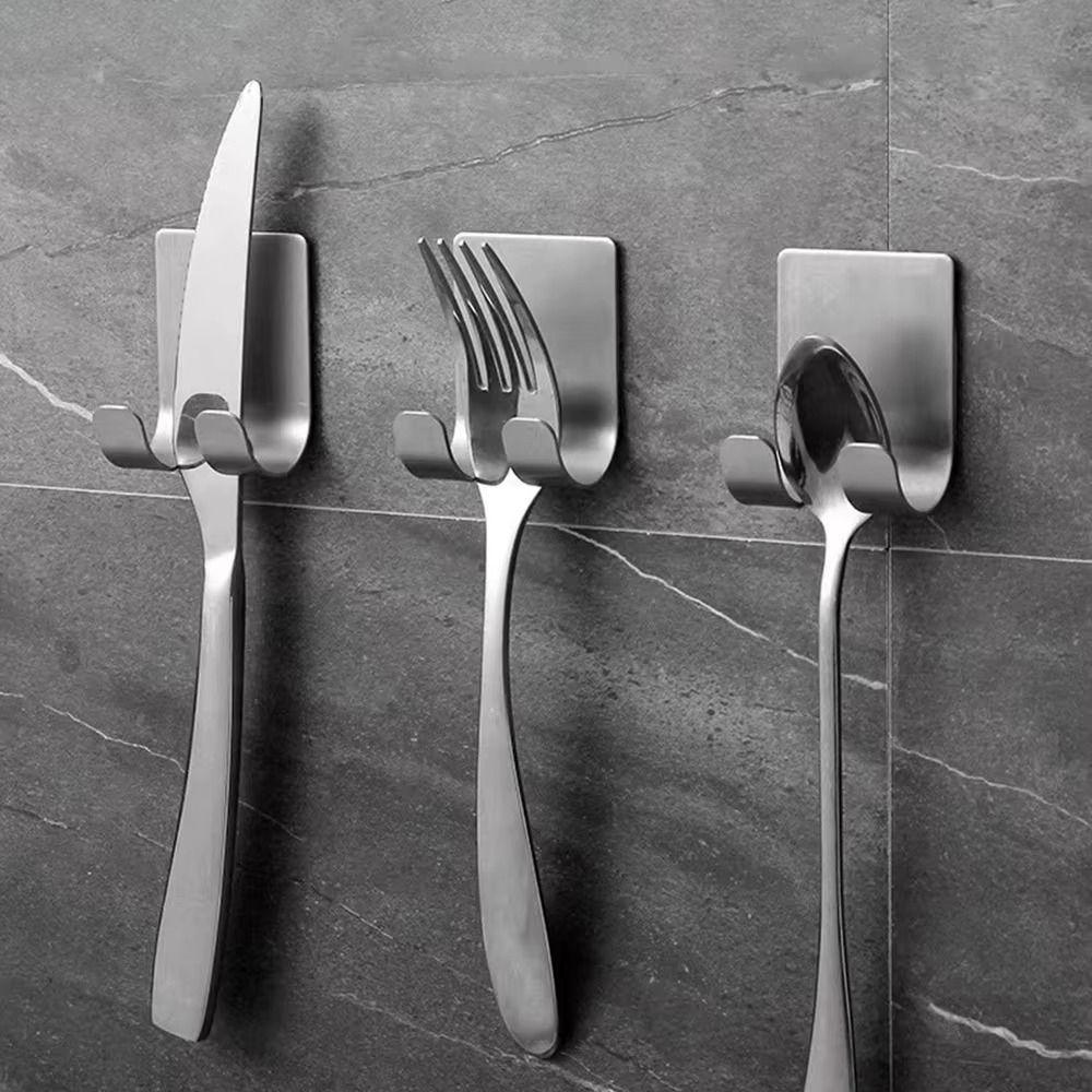 2Pcs Self Adhesive Stainless Steel Razor Holder Waterproof Rust-proof Wall-Mounted Shaver Hook Space Saving Double Hook