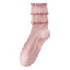 Women's Retro Lace Scrunch Mid-Calf Socks – Breathable, Sweat-Absorbent Combed Cotton with Frilly Edges, Korean Double Rib Style