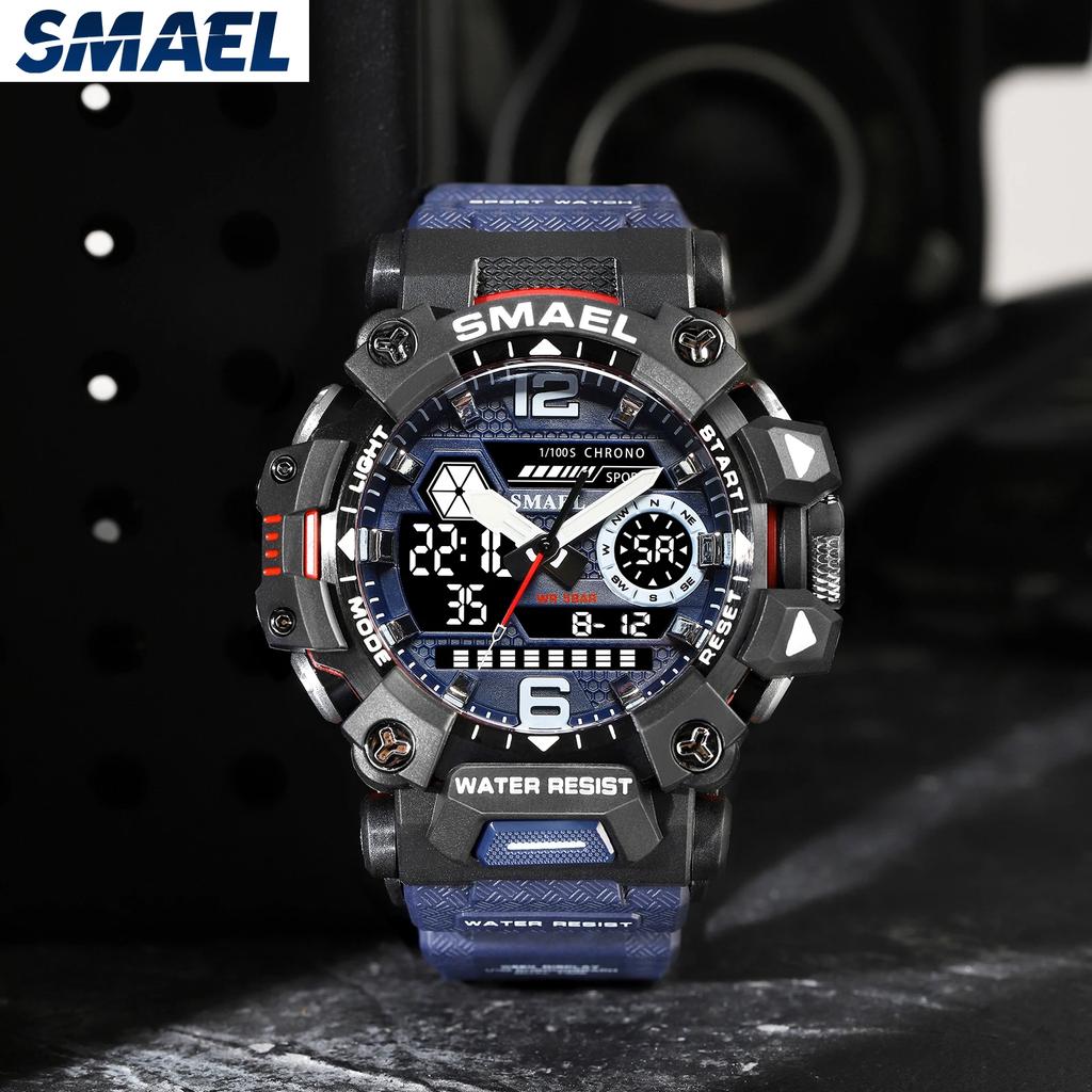 SMAEL Alloy Military Style Watch Night Glow Waterproof Dual Display Quartz Electronic Watch 8072 Outdoor Tactical Men's