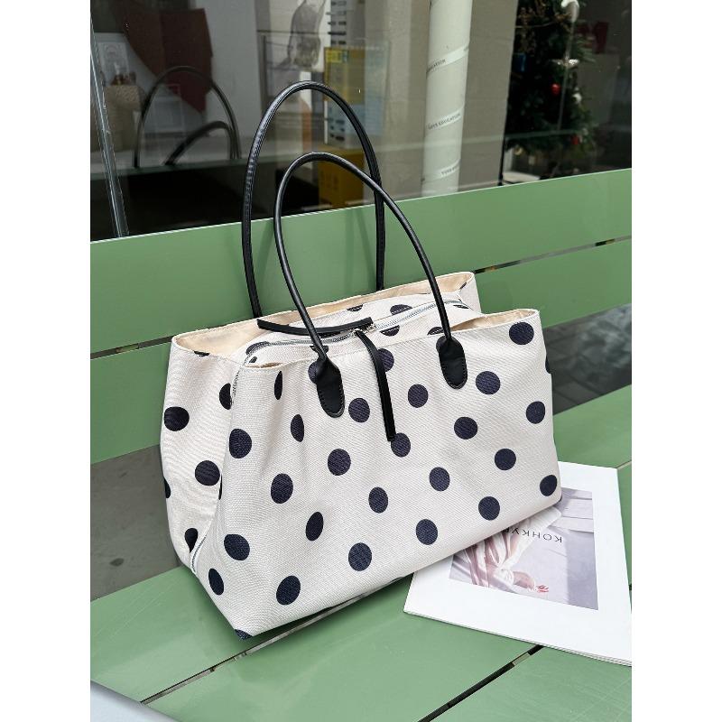Lazy Large-capacity Tote Bag with Cute Polka Dots, Hand-held, Single-shoulder, for Daily Commuting.