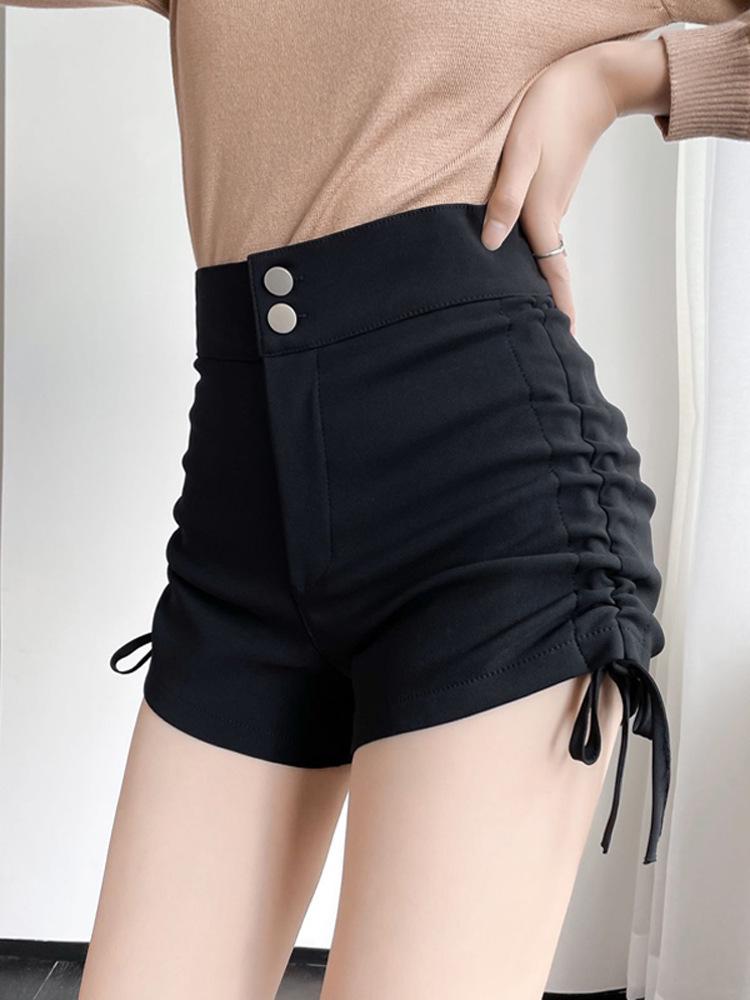 

Женские черные плиссированные шорты с широкими штанинами на кулиске - Весенняя мода 3XL 146-155 kg чёрный