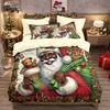 Bed Three-Piece Christmas Quilt Cover, Sanded Pillowcase, Santa Claus Digital Print Kit