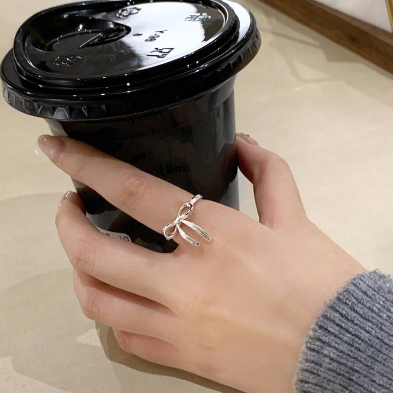 Unique Korean Style Silver Bow Ring For Women Adjustable And Chic 2024 Summer Fashion