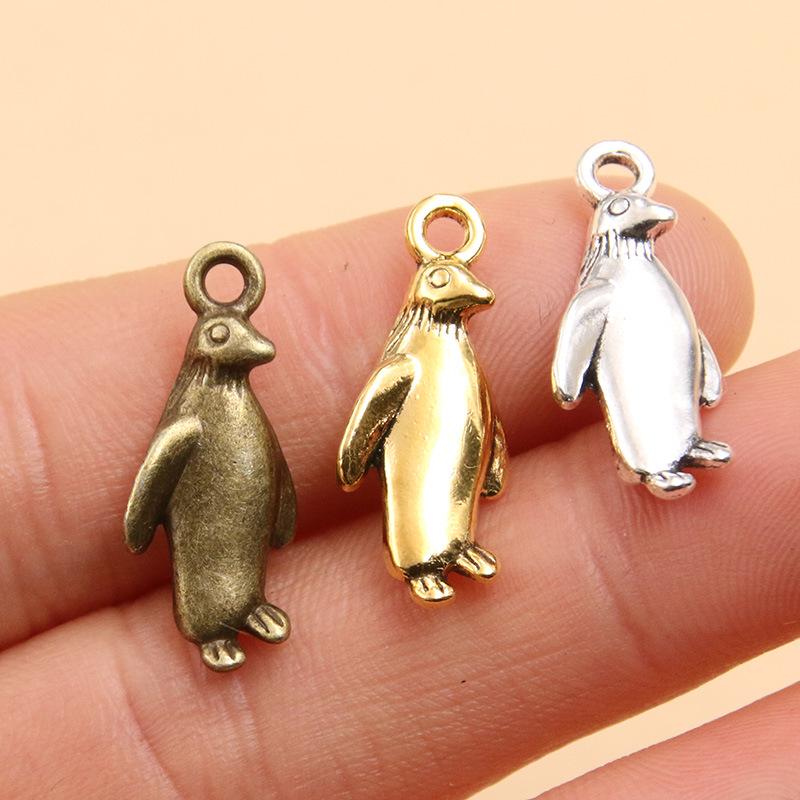 3-Color 10x23mm Alloy Retro Penguin Charm Pendant for DIY Jewelry and Accessories