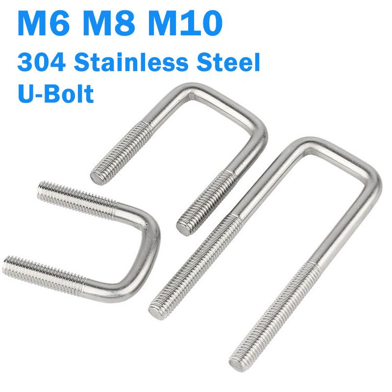M6 M8 M10 304 Stainless Steel Right Angle U-Shaped Square Clamp U-Shaped Screw U Bolt Fixing Clamp Bolt Pipe Clamps L:50-200mm