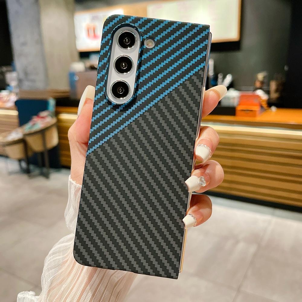 Husă Subțire cu Model din Fibră de Carbon pentru Telefon Samsung Galaxy Z Fold 7 6 5 4 3 Capac Dur din PC