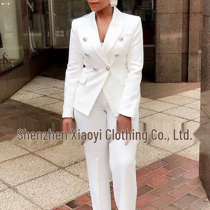 

High Waist Solid Color Blazer & Long Sleeve Pants Set for Commuting S