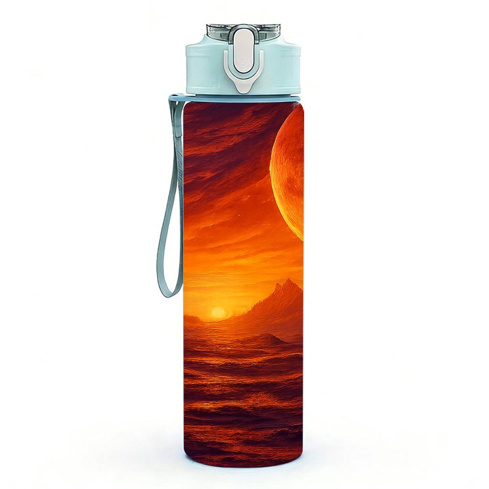 1PC Sunset Planet Cosmic Landscape Print 750ml Color Plastic Sports Water Bottle Leakproof Flip Straw Lid Suitable for Sports Office Home Use