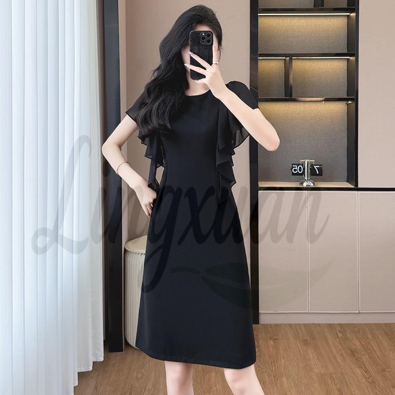 

Chic Black Plus-Size Women s Short-Sleeve Slim Summer Wide-Leg Dress for Mature Women and Young Moms 4XL чорний