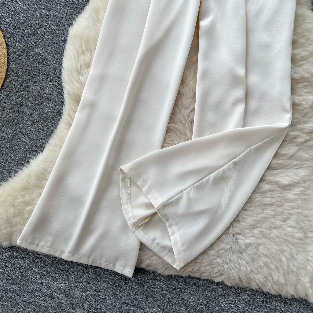 Summer Women Casual Smooth Satin High Waist Pant Trouser with Pocket for Girls