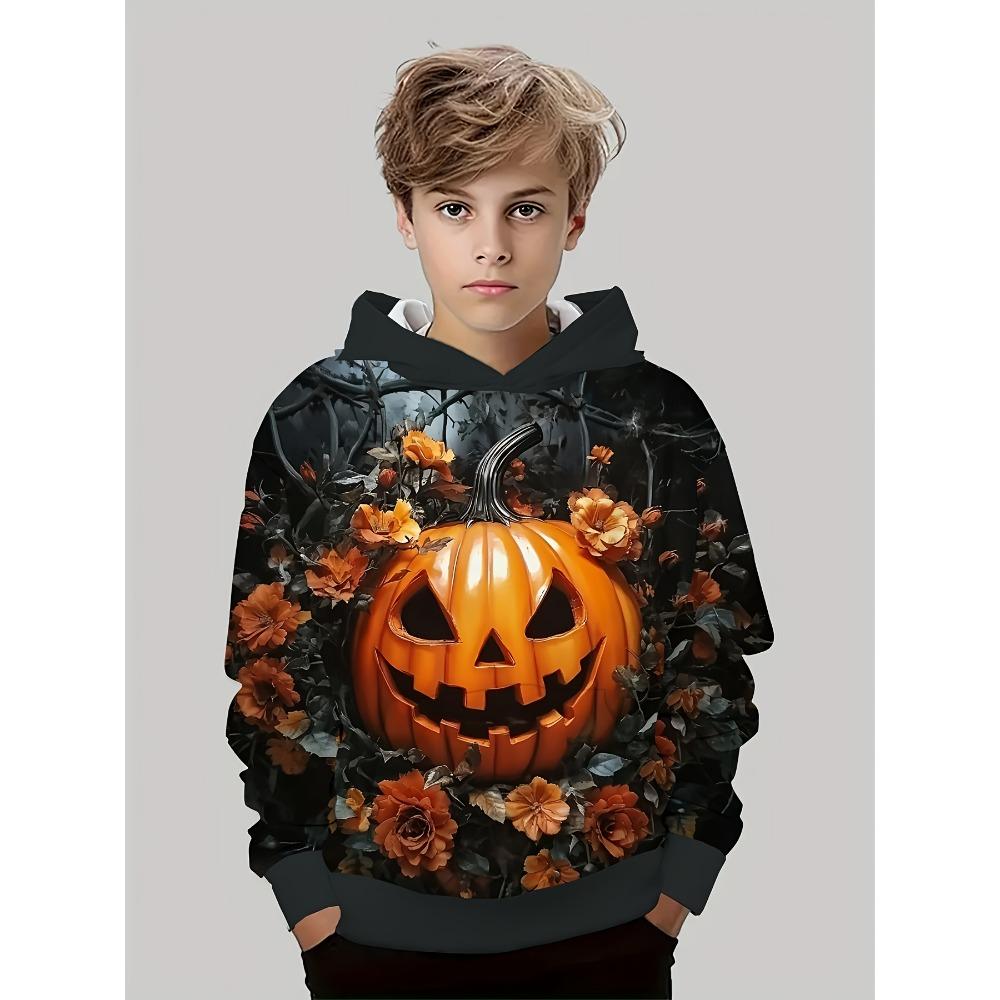 Boy Clothes Funny Terror Pumpkin Long Sleeve Hoodies Child Cartoon Halloween Thin Sweatshirt Tops Halloween Gift for Boys Girls