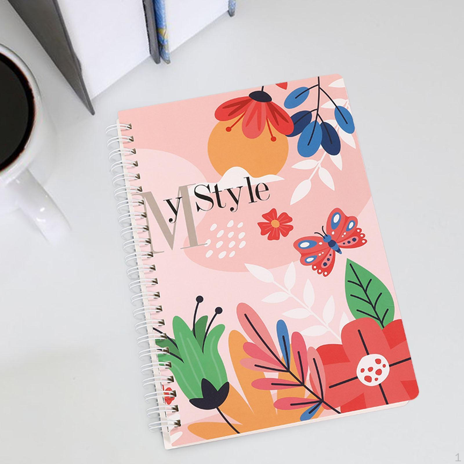 

Spiral Notebook Journal Notepad 96 Sheets School Supplies, Diary 15.2cmx21cm Lined Notebook, Flowers
