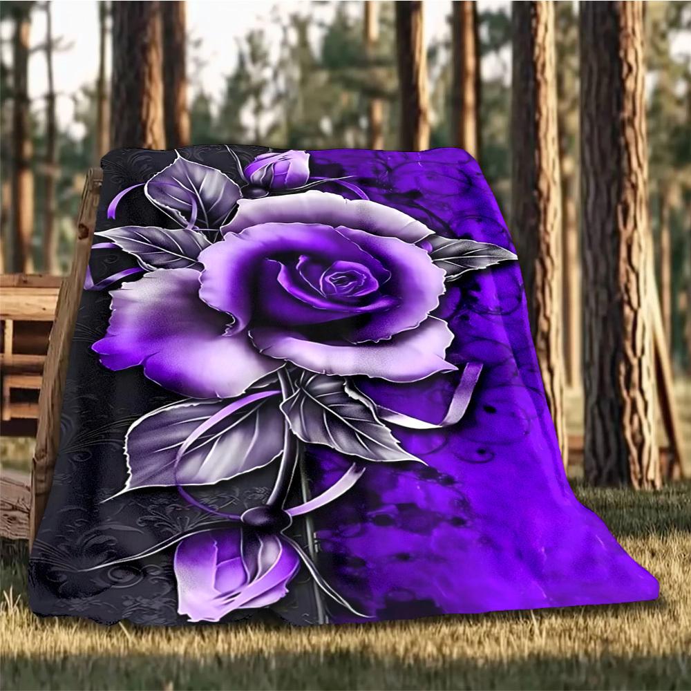 1pc Purple Rose Outdoor Blanket - Lightweight Flannel Throw For Travel, Camping, Gifts For Family Or Friends Yy251114259