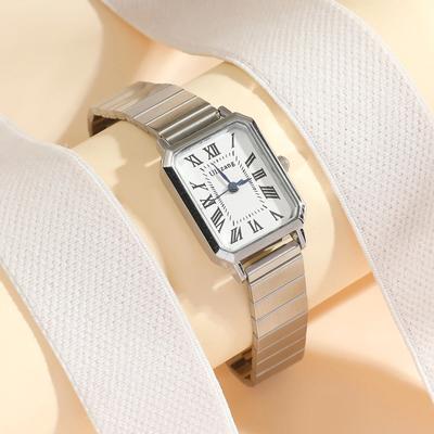 Einfache Lässige Damen Römische Ziffernblatt Stahlband Quarz Uhr