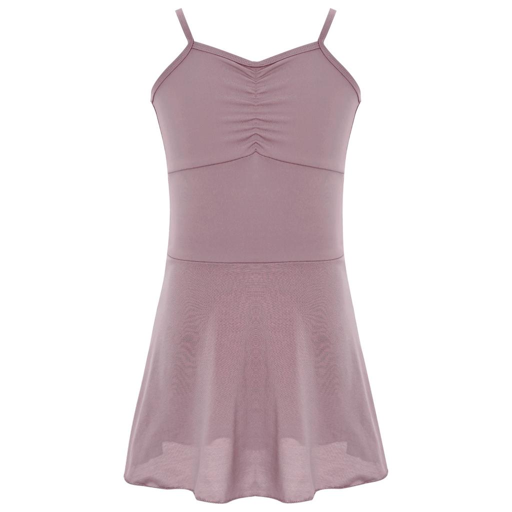 Girls Ballet Dance Dresses Front Ruched Sleeveless Backless Tulle Dress Warm-Up Practice Performance