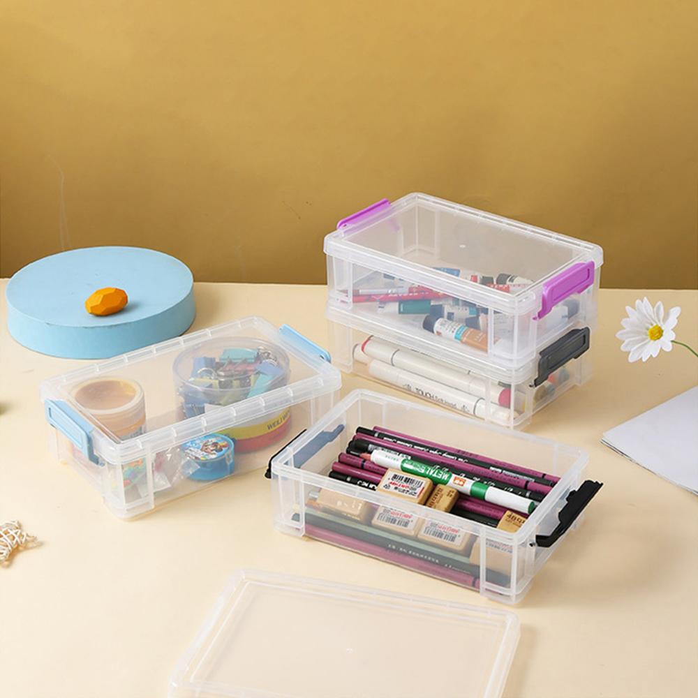 Square Transparent Storage Box Multifunctional Art Supplies Jewelry Organizer Dustproof Desktop Plastic Box for Home Organizatio