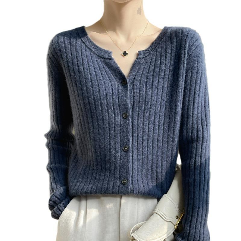 2024 New Temperament Knitted Cardigan Simple Solid Color Loose Sweater Jacket Autumn Cardigan