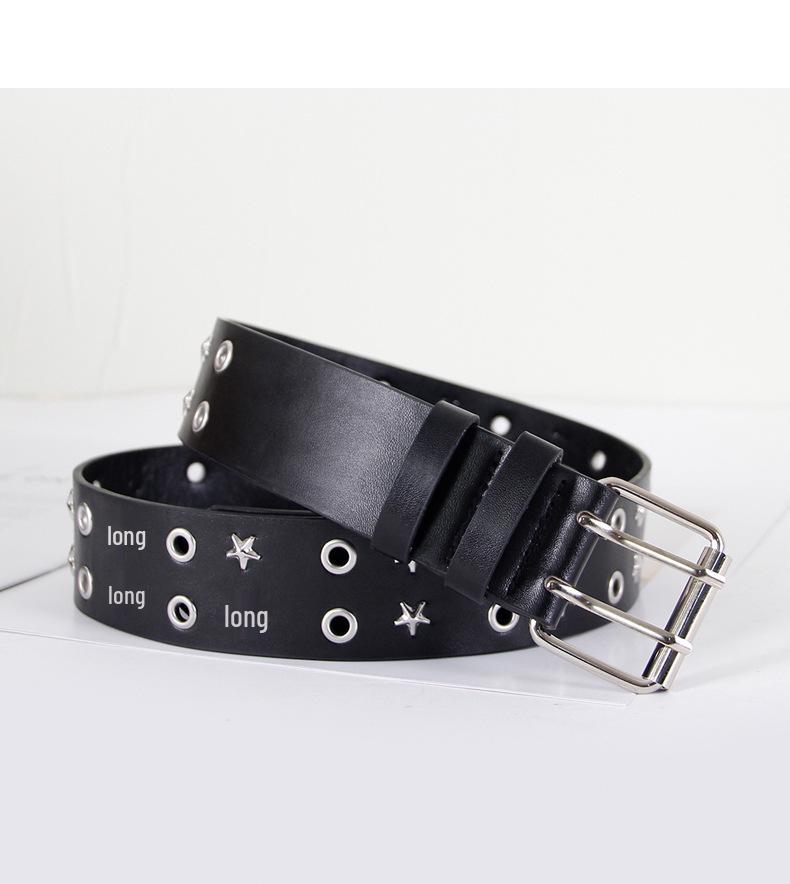 Women s Punk Rivet Eyelet Belt - Double-Breasted Pin Buckle for Jeans чёрный