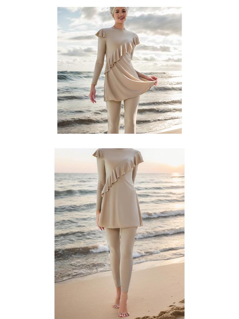 European & American Long-Sleeve One-Piece Swimdress with Slimming Pants