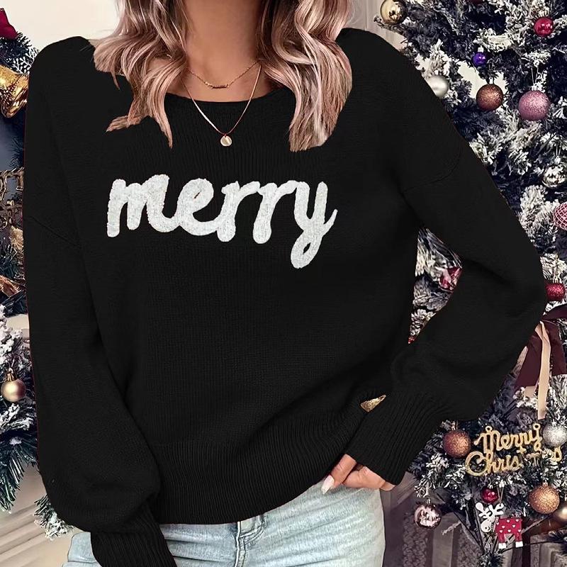 Spring 2025 European & American Women's Christmas Knitwear Round Neck Long Sleeve Pullover Sweater