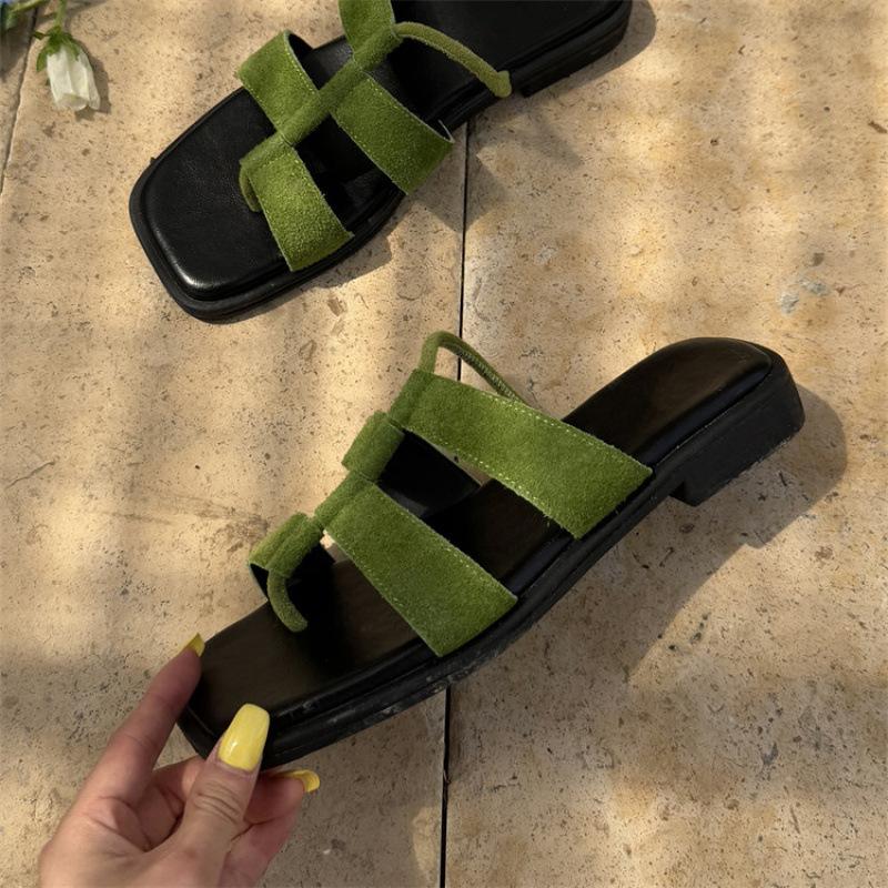 New Foot Flat Slippers Summer Toe Slippers Women's Casual Solid Color Dopamine Cool Slippers Large and Small Size Women's Shoes