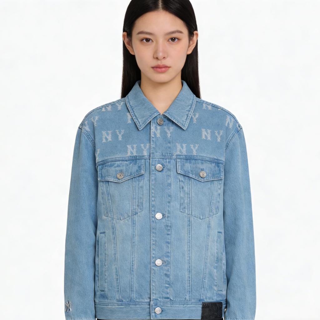MLB Monogram Vintage Loose Fit Button Up Multi Pocket Washed Denim Jacket Unisex Jackets 3ADKM0261-50BLL