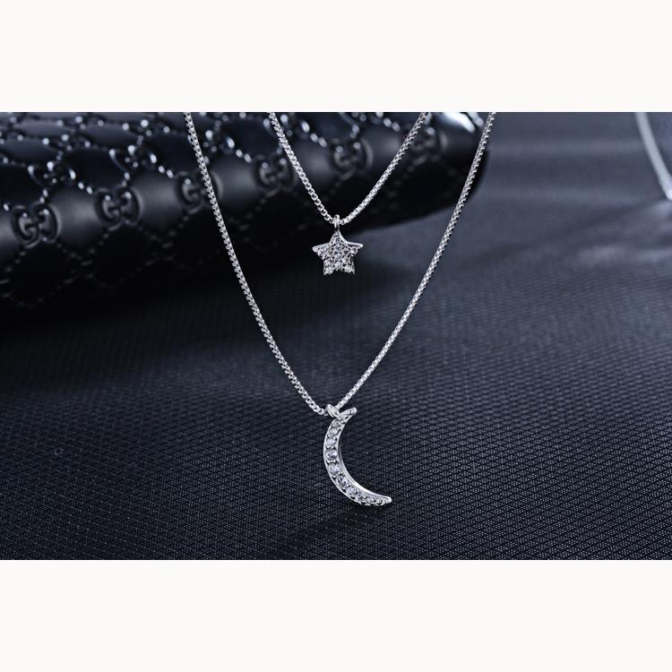 Star Moon Pendant Female Double Short Necklace Collarbone Chain Necklace Jewelry Romantic Valentine's Day Gifts for Girlfriends