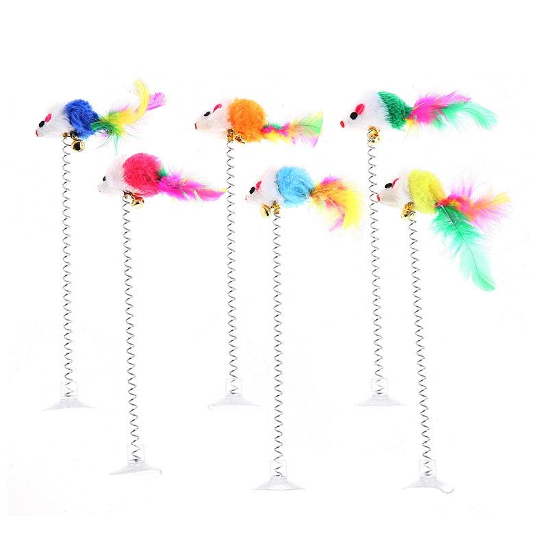 Spring Cat Toy Interactive Suction Cup with Spring Mouse Feather Pet Toy Random Color Cat Accessories