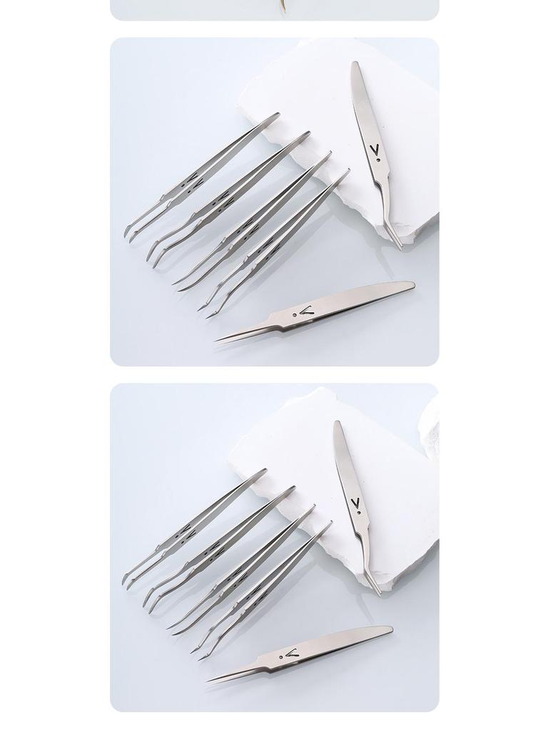 Gold Feather Stainless Steel Eyelash Tweezers Set - Heat-Treated Precision Beauty Tools