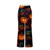Bequeme Damen-Schlafanzughose mit Karomuster, Halloween-Print, Kordelzug, weiter Beinschnitt für Schlaf und