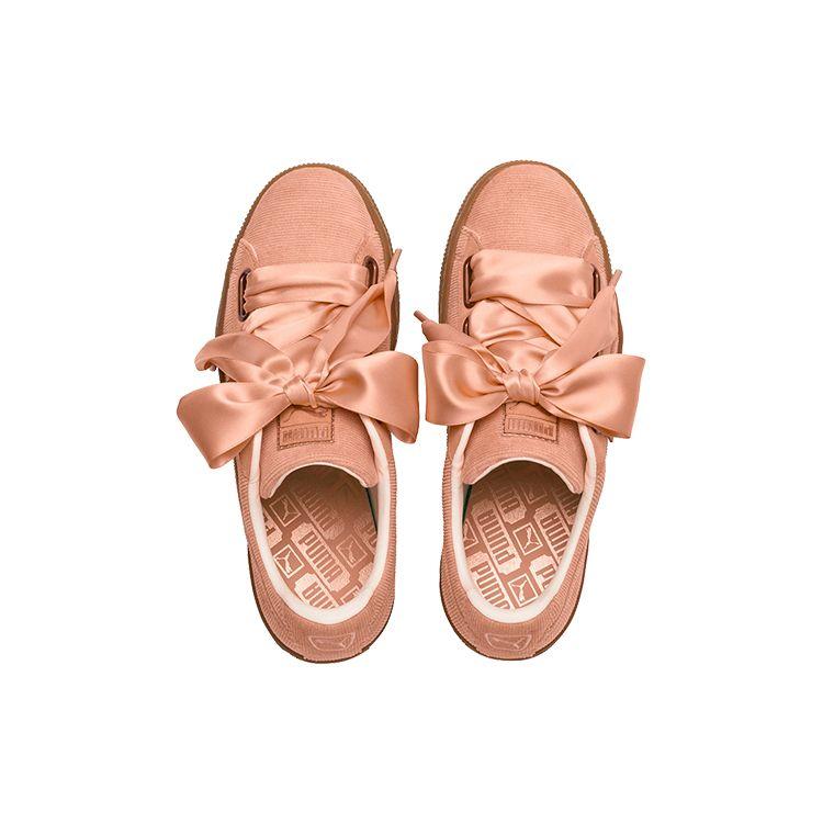Puma Women's Pink Brown Basket Heart Corduroy Low Top Sneakers 366729-01