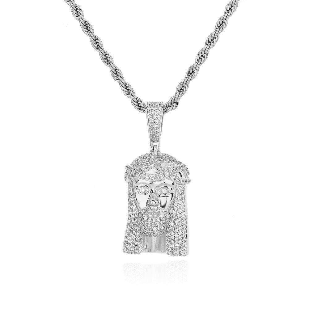 

Personalized thorn flower head crown design European and American hip hop people avatar men s pendant street trend zircon pendant necklace
