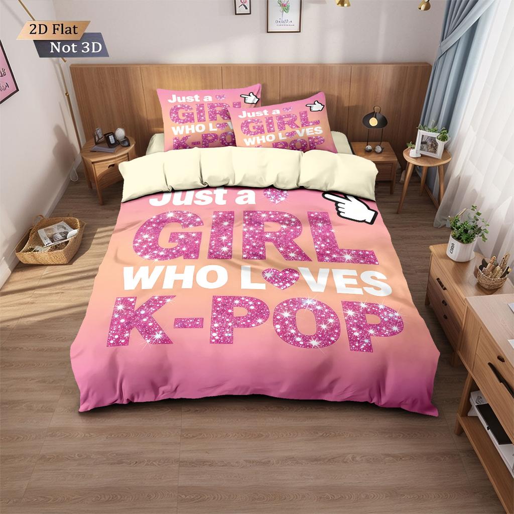 3 Stück K-Pop Mädchen Buchstabendruck kernlose Bettwäsche Mehrgröße Schlafzimmer Wohnheim Bettbezüge weich und maschinenwaschbar Dekoration