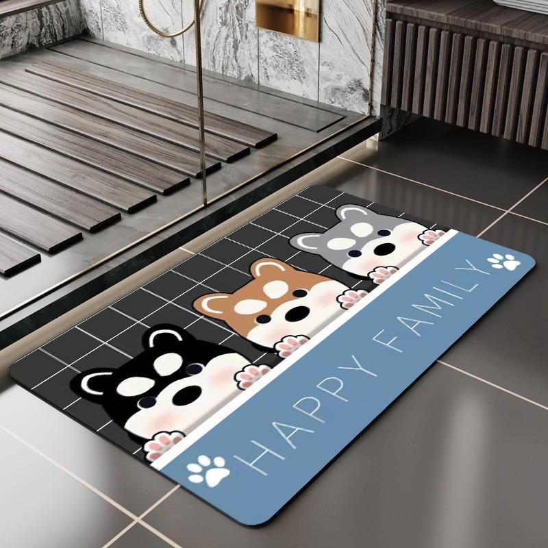 

Мультяшний килимок для ванної з принтом собаки та кота, надзвичайно абсорбуючий килимок для душу та ванної кімнати для домашнього декору, килимок для пральні, туалету, нековзкий вхідний килим 30x40cm-Diatom mud