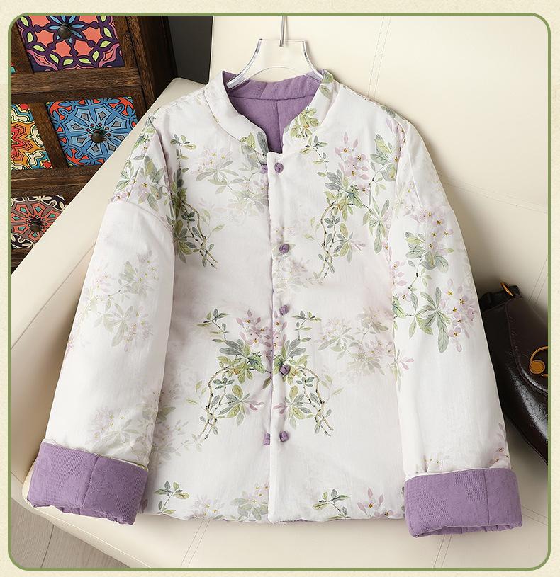 Reversible Frog Button Cotton Jacket for Middle-Aged and Elderly Women - Warm Autumn/Winter Coat