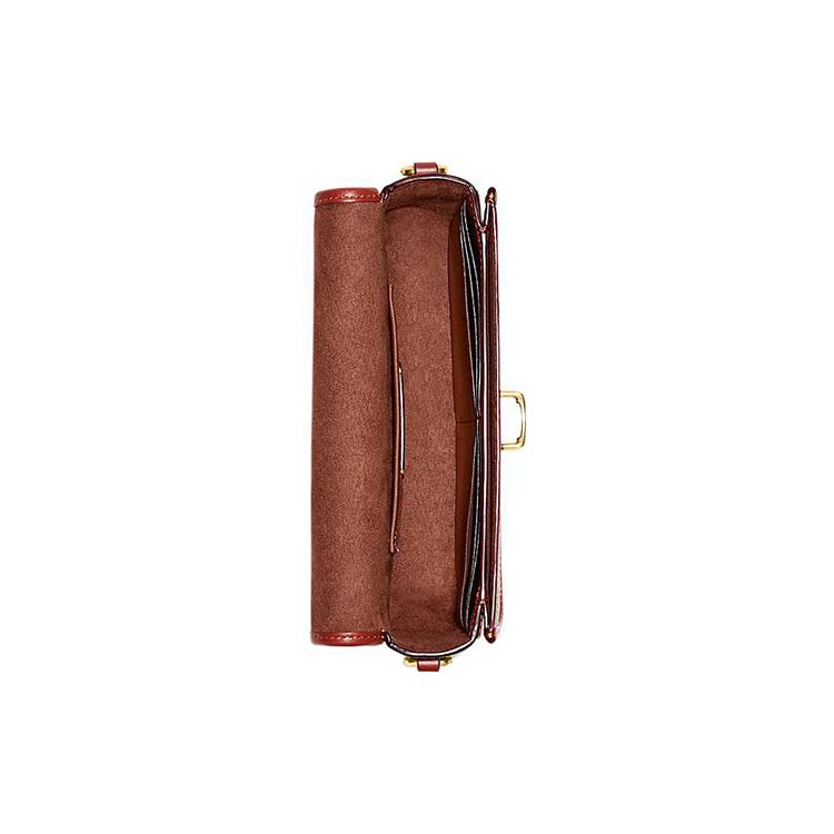 New COACH Studio Cow Leather Shoulder Bag, Small Square Bag, Handbag, Shoulder Bag, Crossbody Bag Women's Brown & Red CE764-B4NQ4