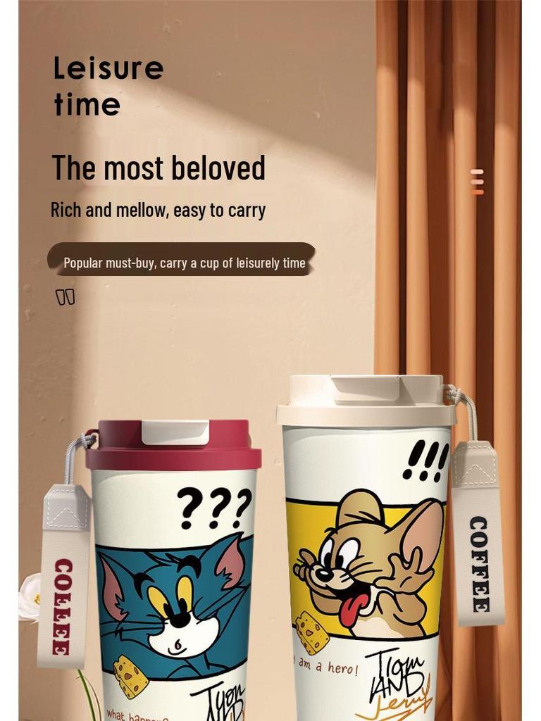 Tom and Jerry Stainless Steel Insulated Straw Cup - Cute Cartoon Coffee and Water Bottle
