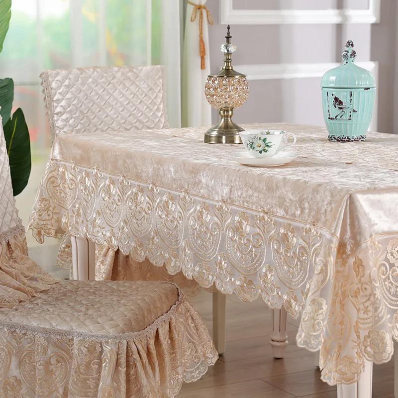 Toalha de mesa de veludo 3D com borda de renda oca, à prova d'água, óleo, poeira, tapete de mesa, mesa de jantar doméstica, capa de mesa de café